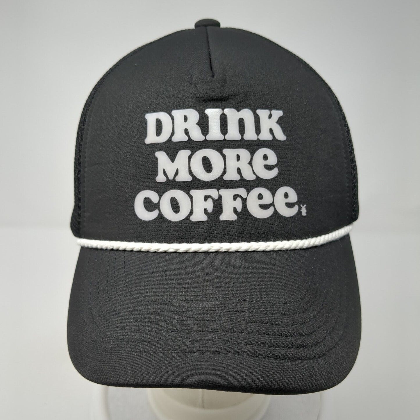 Drink More Coffee Snapback Trucker Hat Black One Size Adjustable Mesh Back Rope
