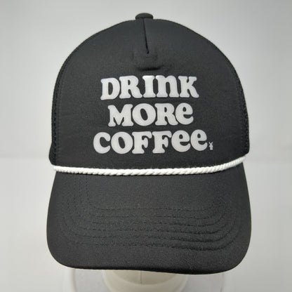 Drink More Coffee Snapback Trucker Hat Black One Size Adjustable Mesh Back Rope
