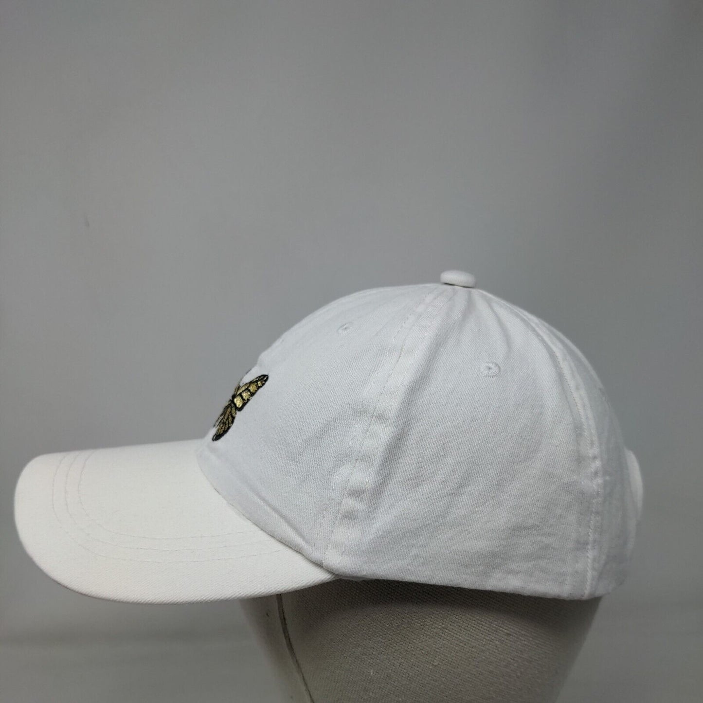 Butterfly Slideback Hat White OS Adjustable Embroidered Vented Holes Cotton