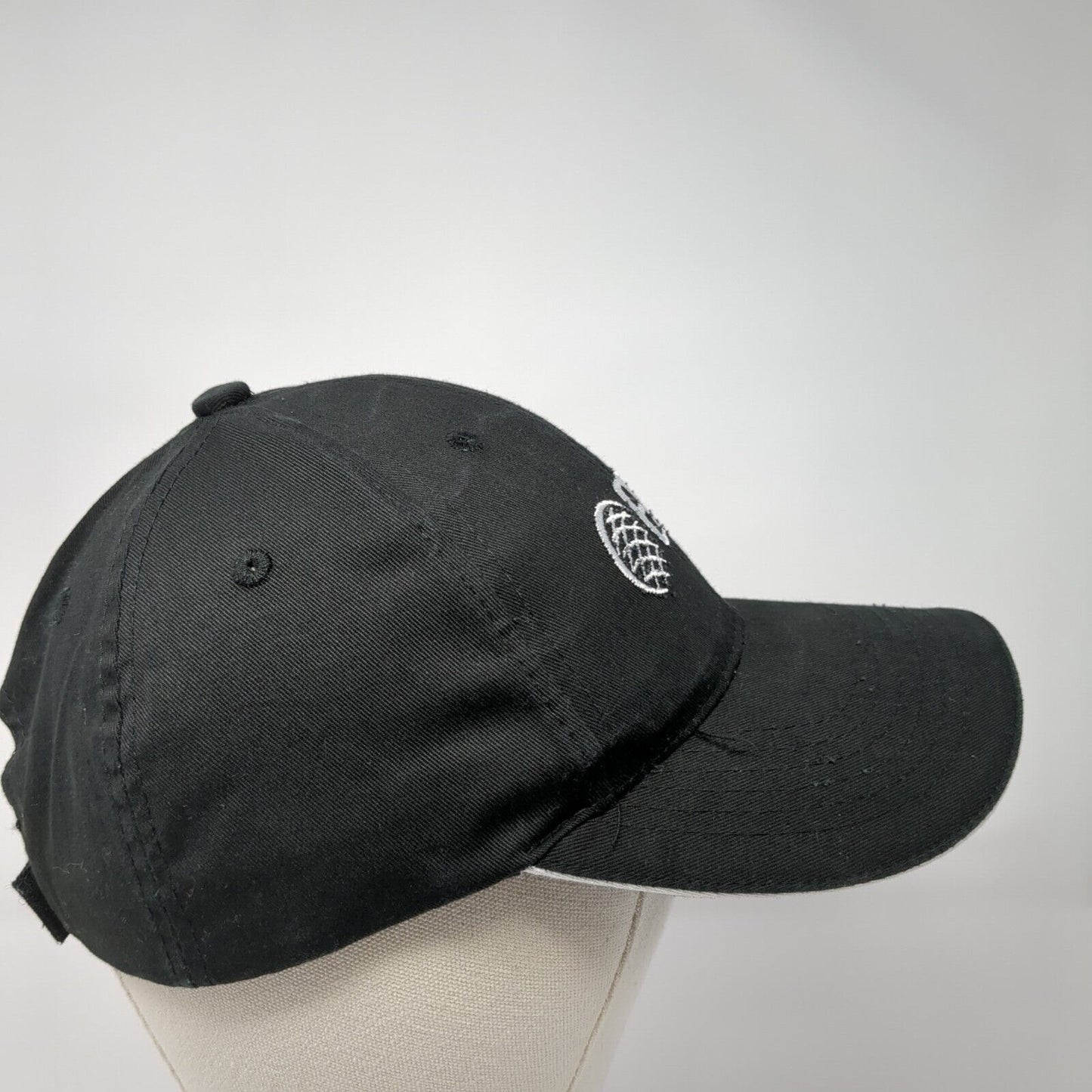 ECCO Strapback Hat Black One Size Adjustable Embroidered Vented Holes 6 Panel