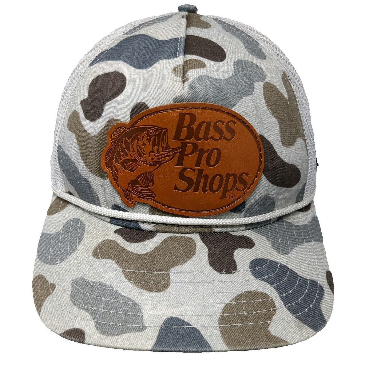 Bass Pro Shops Trucker Hat Gray One Size Made in USA Camo Mesh Snapback Rope