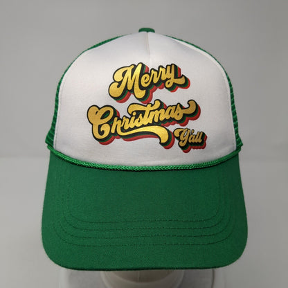 Merry Christmas Y’all Snapback Rope Trucker Hat Green One Size Mesh Back