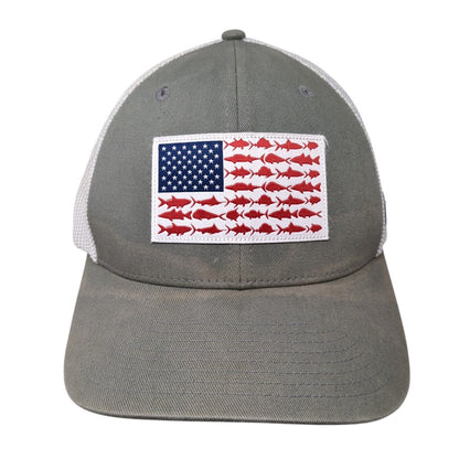 Columbia PFG Fish Flag Fitted Trucker Hat Gray L/XL Patriotic Mesh Back
