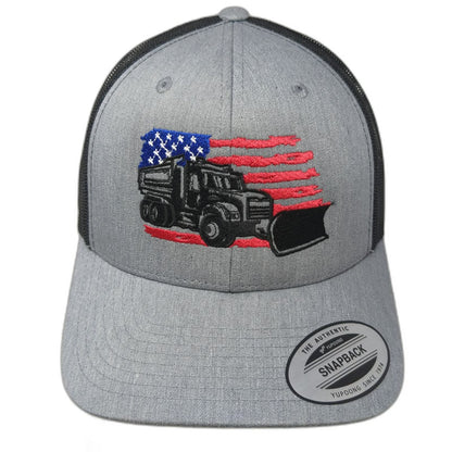 Yupoong Trucker Hat Gray One Size Dump Truck Snow Plow American Flag Snapback