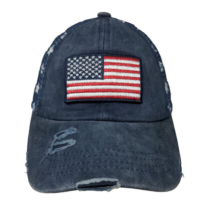 American Flag Patch Strapback Mesh Back Trucker Hat Blue One Size Stars