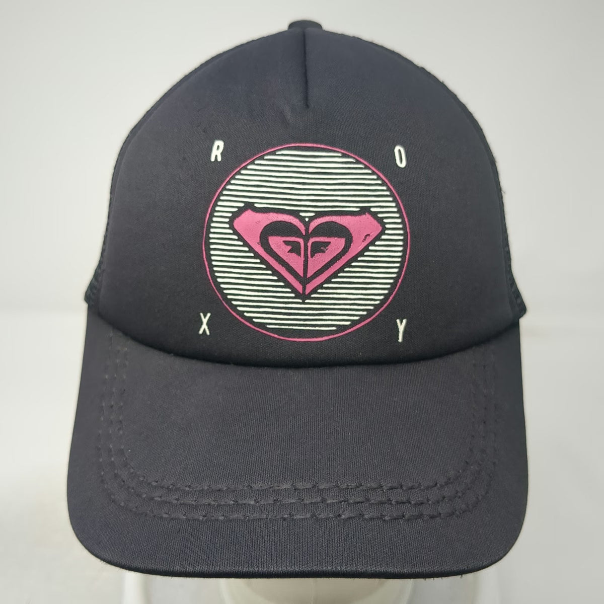 Roxy Trucker Hat Black Pink White One Size Mesh Snapback Heart Graphic Logo
