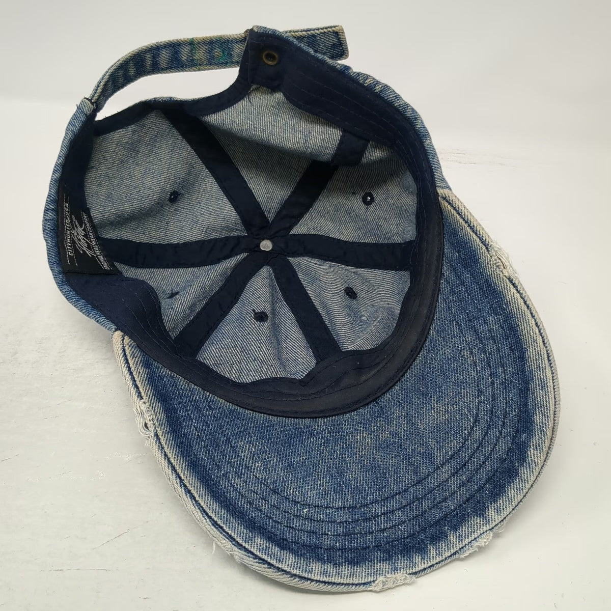 City Hunter USA Baseball Cap Blue One Size Frayed Acid Wash Denim Strapback Hat