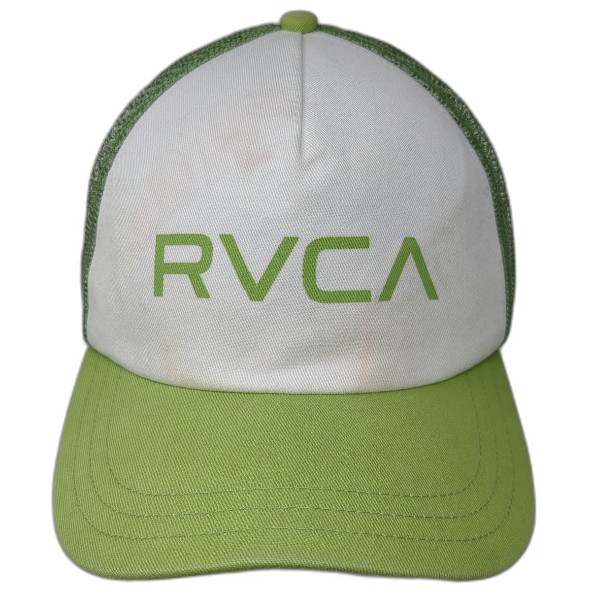 RVCA Trucker Hat Green White One Size Mesh Snapback Printed Logo Cotton Front