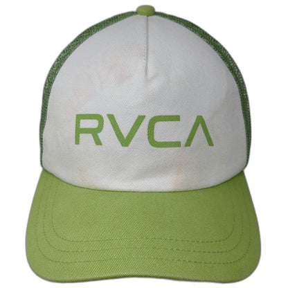 RVCA Trucker Hat Green White One Size Mesh Snapback Printed Logo Cotton Front