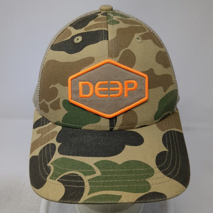 DEEP Trucker Hat Green Camo Snapback One Size Mesh Orange Hex Patch Embroidery