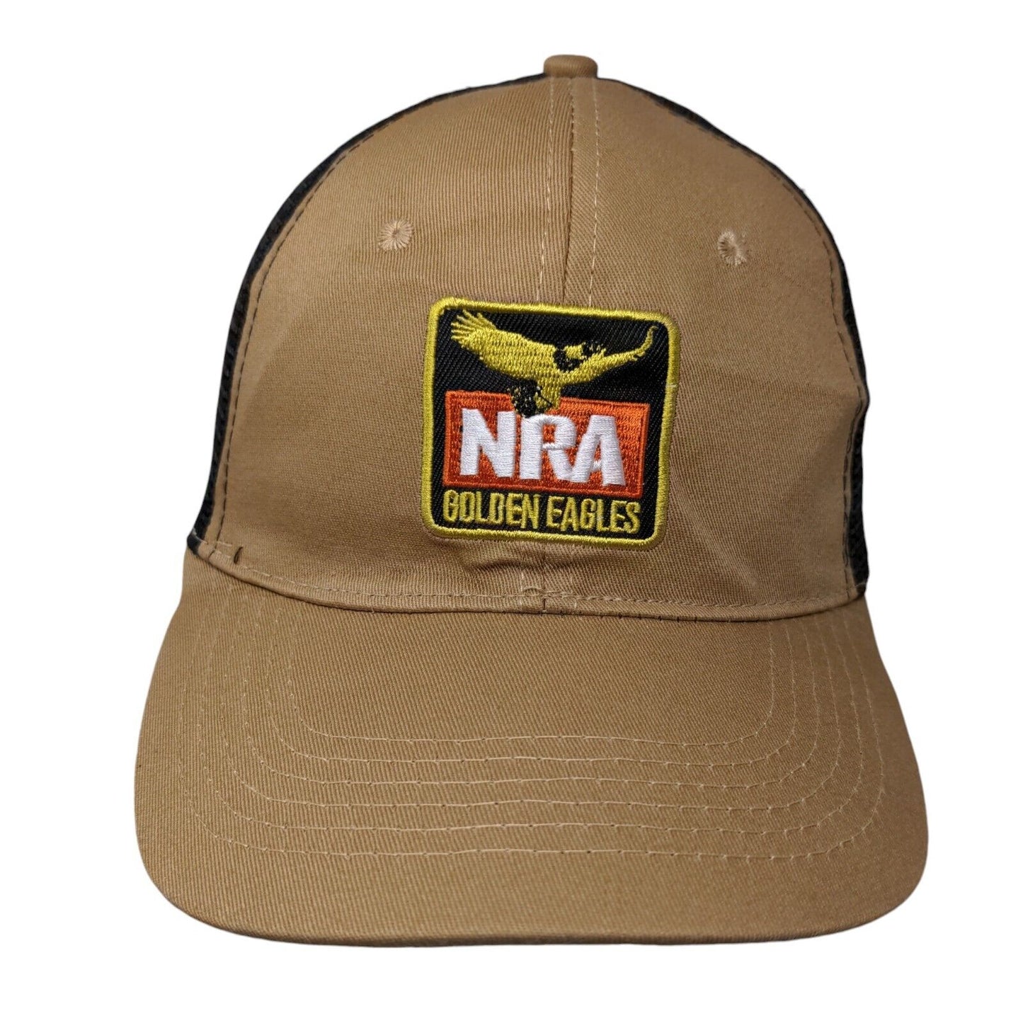 NRA Golden Eagles Snapback Mesh Back Trucker Hat Tan One Size Colorblock