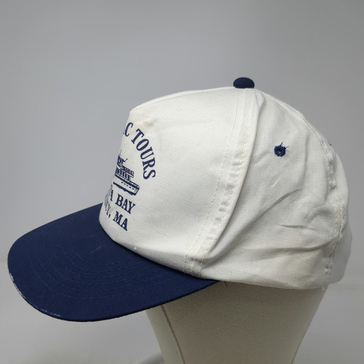 YoungAn Trucker Hat White Blue One Size Capt Mac Tours Quincy MA Marina Bay