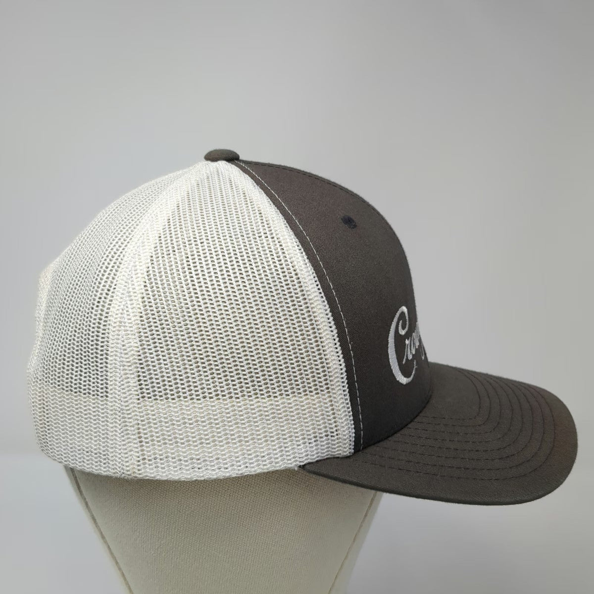 Yupoong Trucker Hat Gray White One Size Crown Royal Embroidered Mesh Snapback