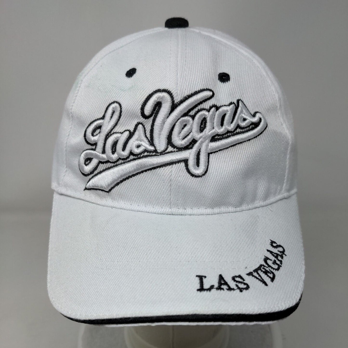 Las Vegas Strapback Hat White One Size Embroidered Vent Holes 6 Panel