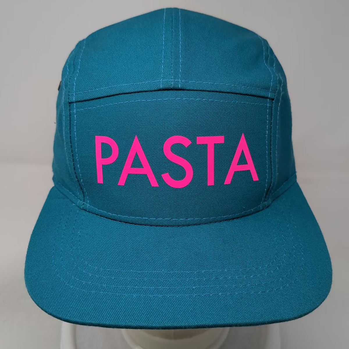 Pasta Ramen 5 Panel Blue Pink Hat One Size Slideback Graphic Text Underbrim