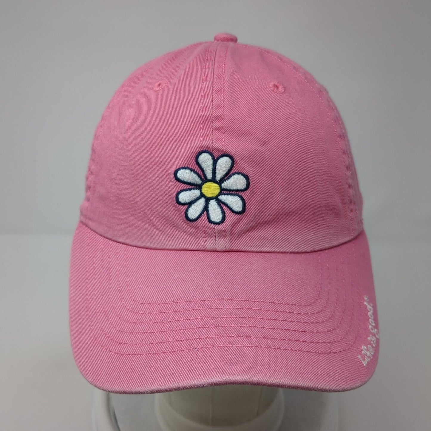 Life is Good Slideback Hat Pink One Size Adjustable Embroidered Floral Cotton
