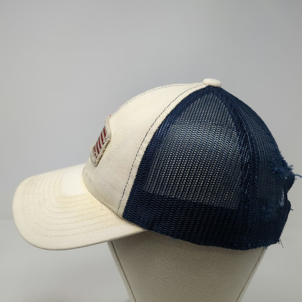 White Blue Trucker Hat One Size American Flag Patch Distressed Mesh Snapback