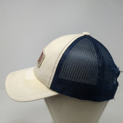 White Blue Trucker Hat One Size American Flag Patch Distressed Mesh Snapback