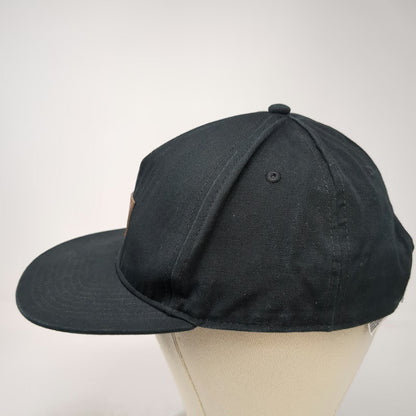 Vans 5 Panel Black One Size Snapback Brown Faux Leather Patch Flat Brim Hat