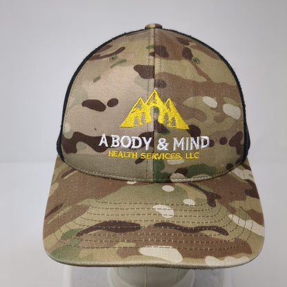 A Body & Mind Health Services LLC Snapback Trucker Hat Camo OS Mesh Back Yupoong