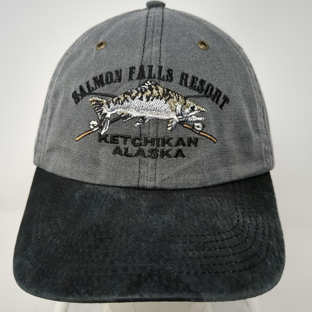 Cameo Baseball Cap Gray One Size Salmon Falls Resort Ketchikan Alaska Fishing