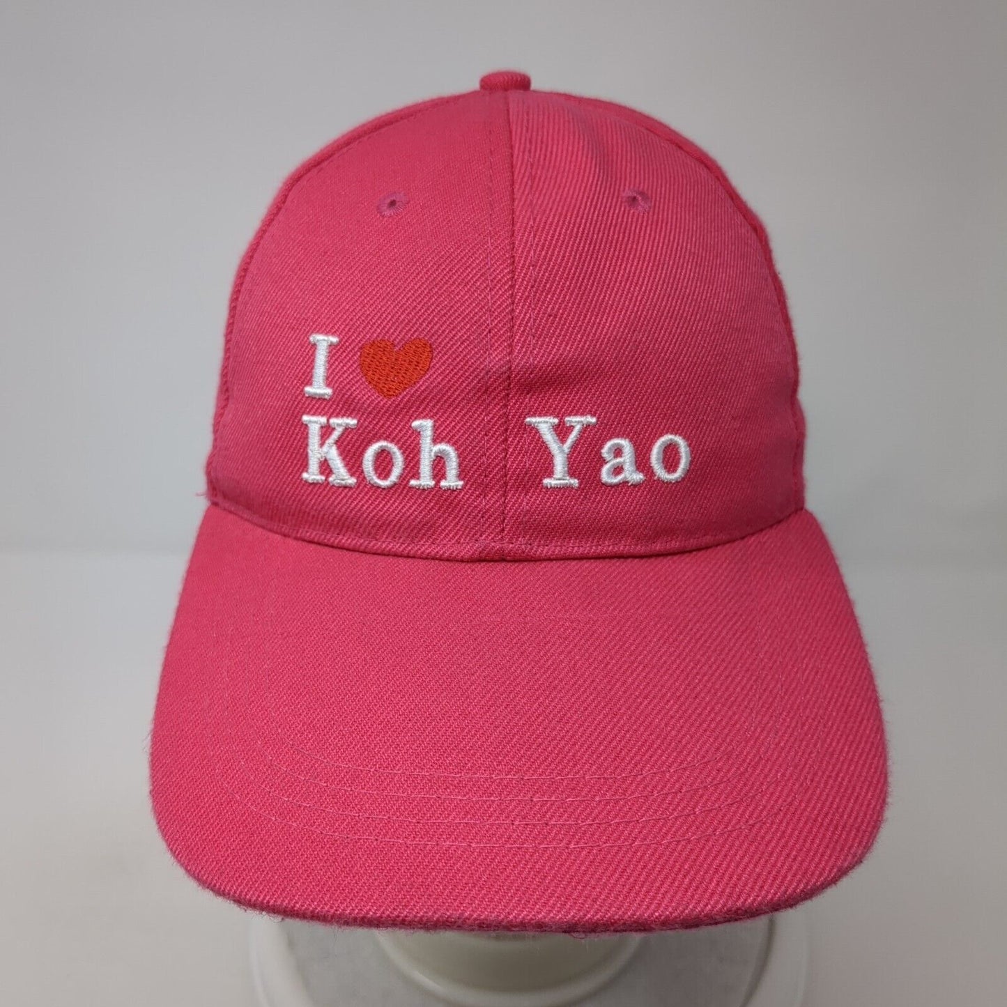 I Love Koh Yao Phang Nga Strapback Hat Pink One Size Adjustable 6 Panel