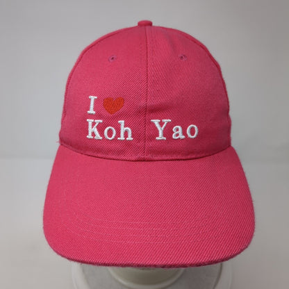 I Love Koh Yao Phang Nga Strapback Hat Pink One Size Adjustable 6 Panel