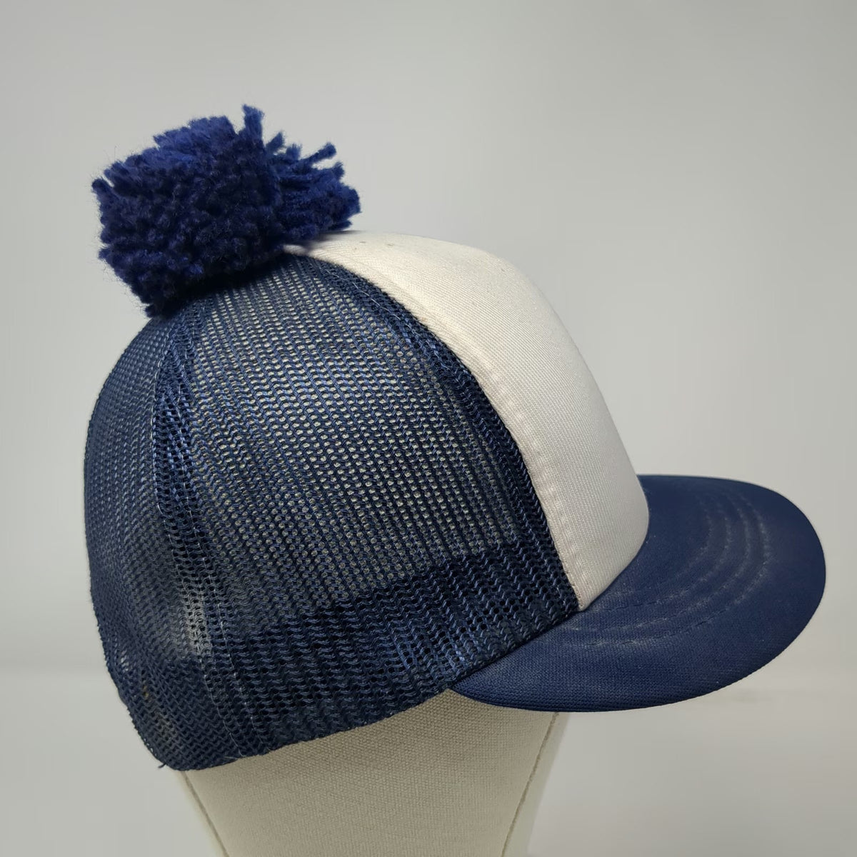 Blue White Trucker Hat Mesh Back Pom Pom Snapback Foam Front Cap Vintage