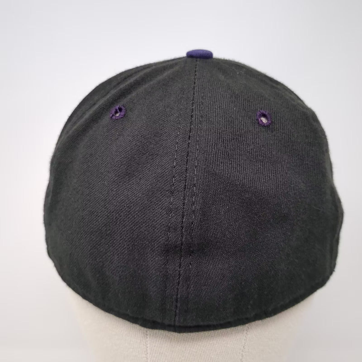 New Era Black Purple BC Interlocking Logo Fitted Cap Hat Size 7 1/8 Made in USA