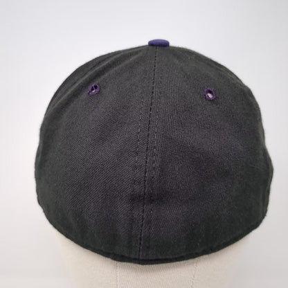 New Era Black Purple BC Interlocking Logo Fitted Cap Hat Size 7 1/8 Made in USA