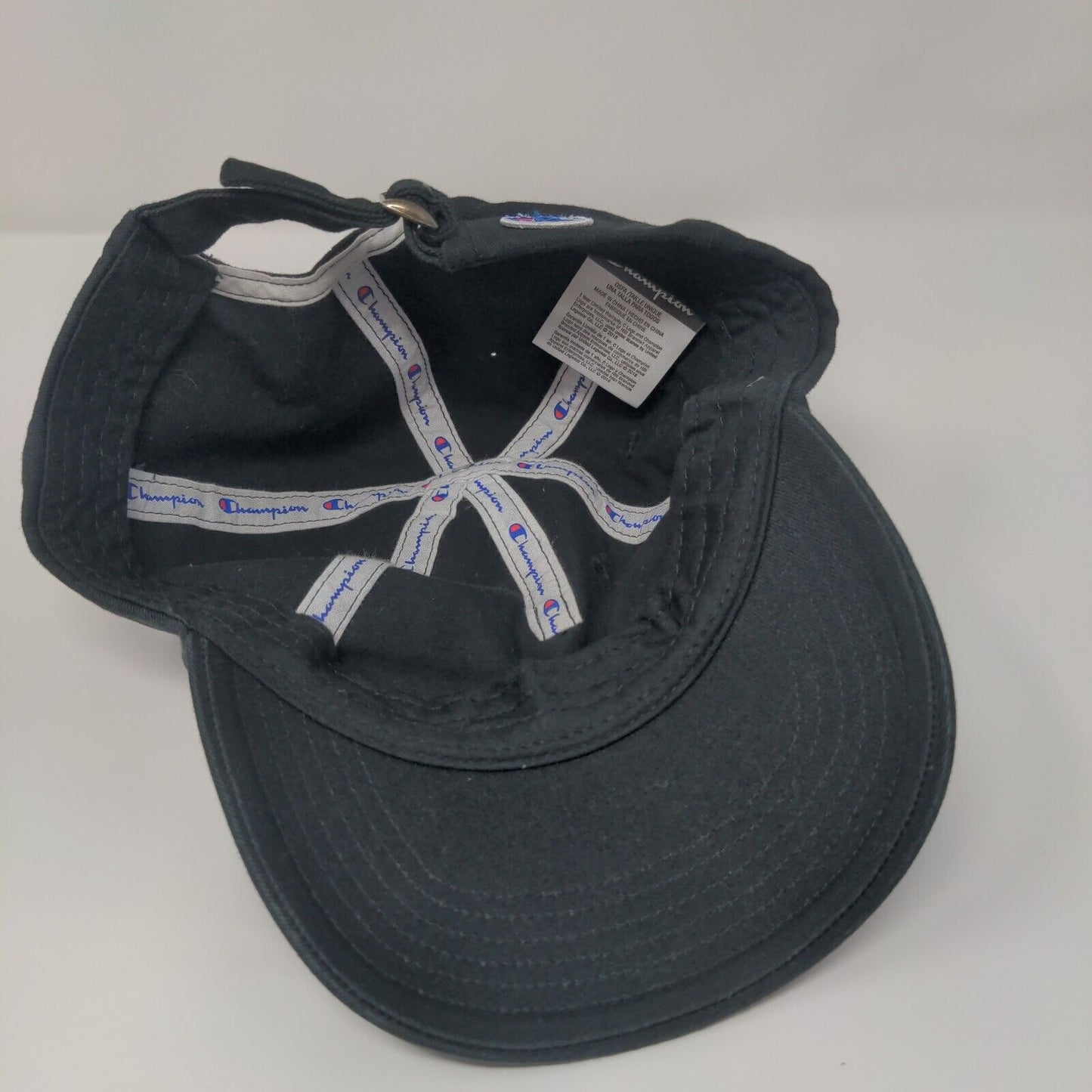 Champion Slideback Hat Black OSFA Adjustable Embroidered Logo 6 Panel Cotton
