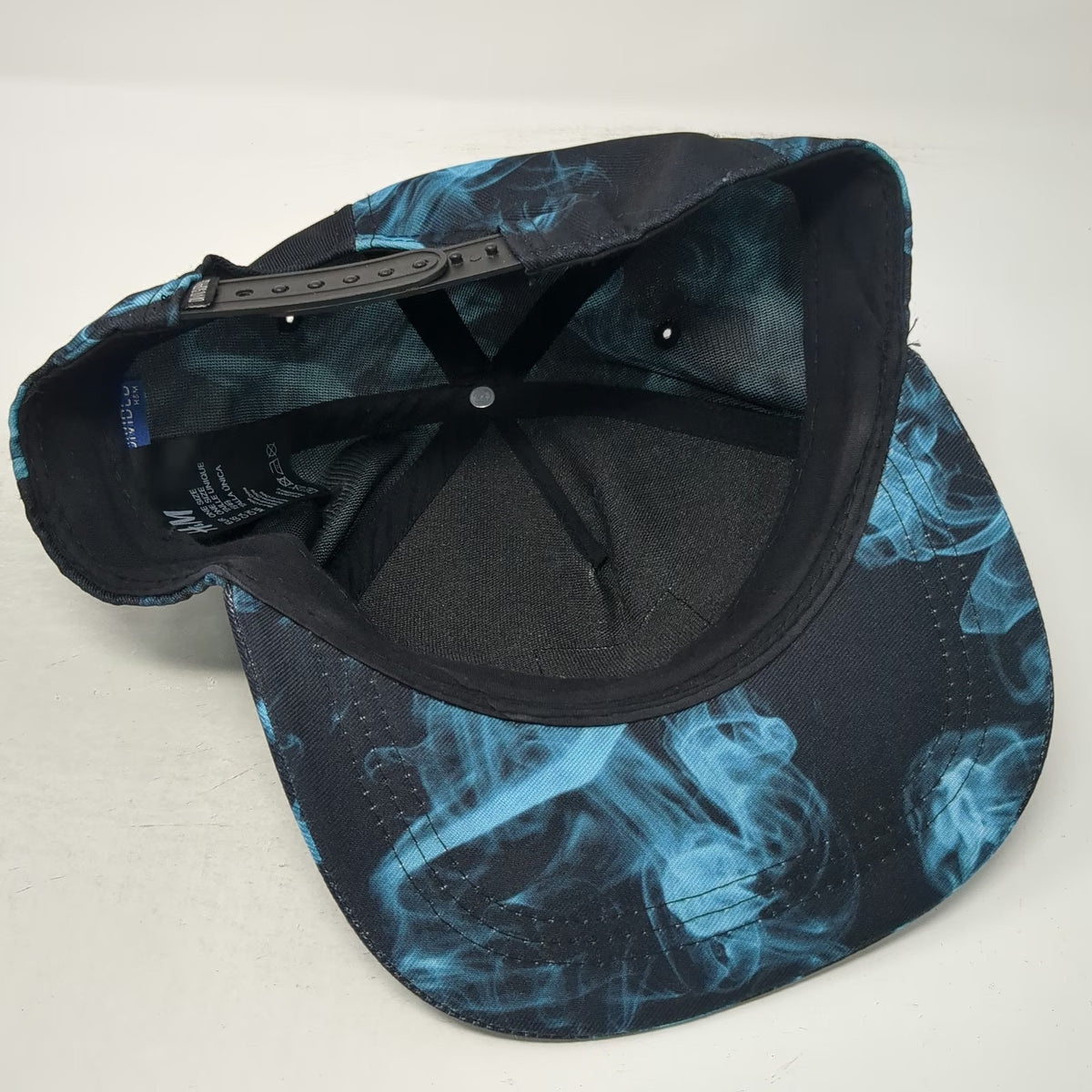 Divided 5 Panel Hat Blue Black One Size Smoke Print Flat Brim Don't Trip Patch