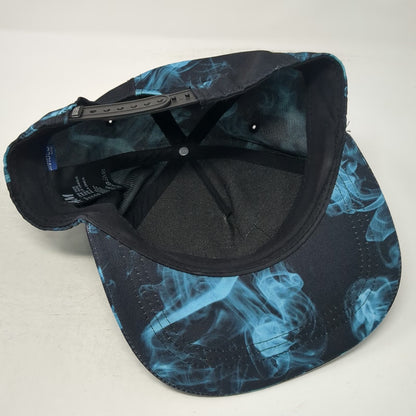 Divided 5 Panel Hat Blue Black One Size Smoke Print Flat Brim Don't Trip Patch