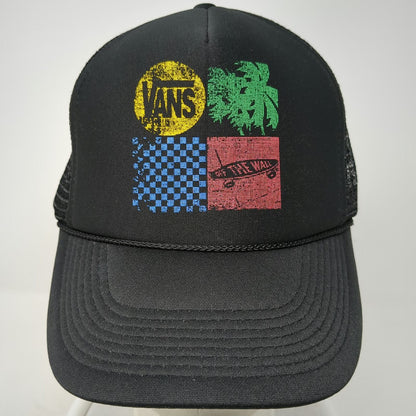 Vans Trucker Hat Black One Size Mesh Back Snapback Palm Tree Checkerboard