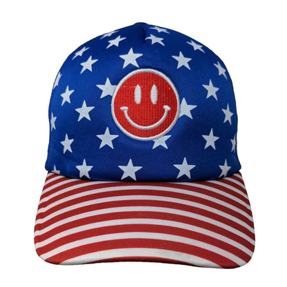 Smiley Face Snapback Trucker Hat Multicolor One Size Mesh Back Patriotic 5 Panel