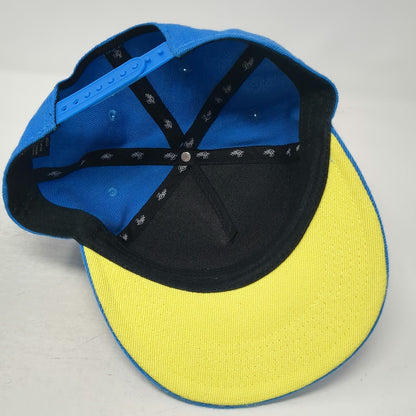 Logic 5 Panel Blue Yellow OSFM Snapback Hat FLEX Patch Flat Brim Graphic Logo