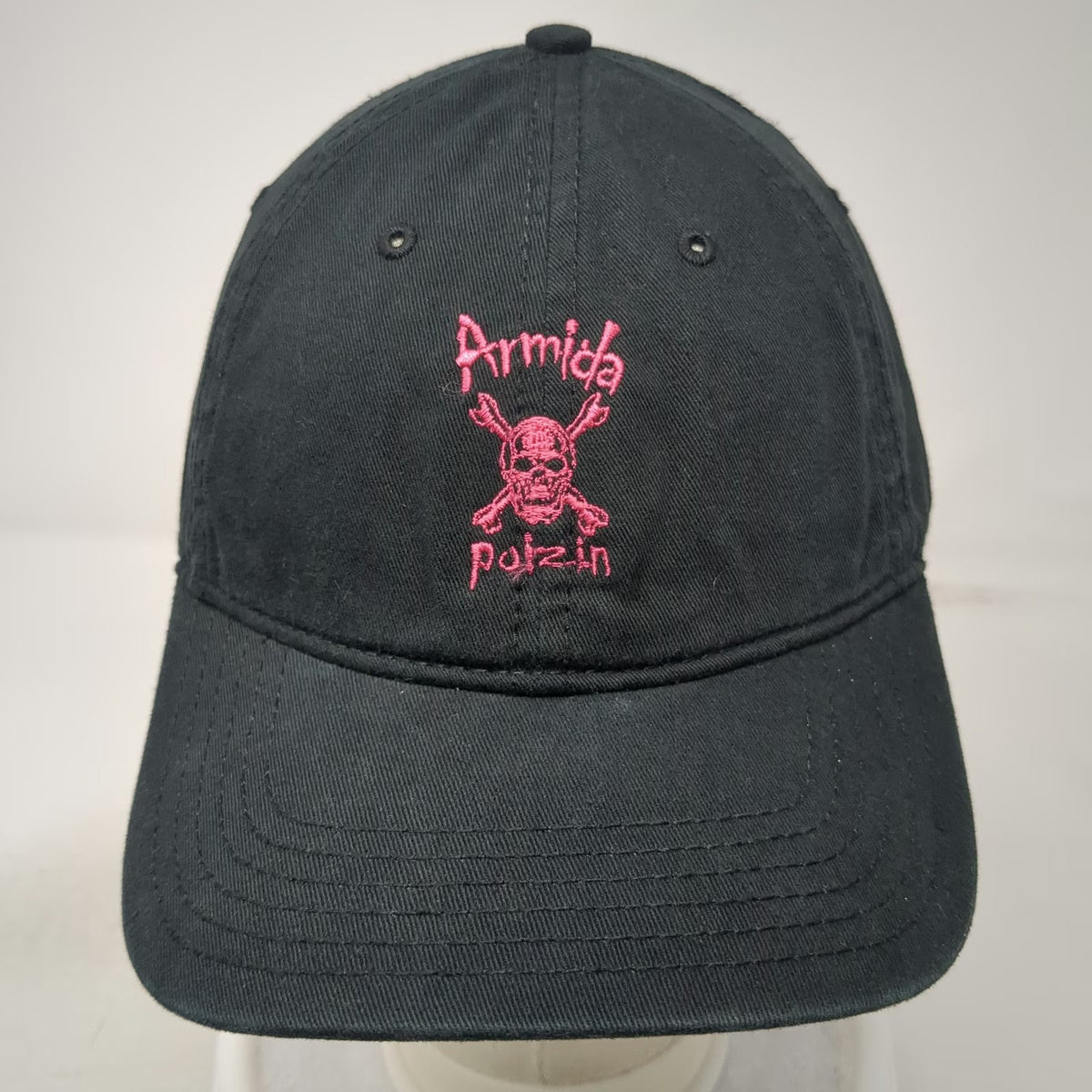 Attitude 101 Baseball Cap Black One Size Pink Embroidered Poizin Wine Skull Hat