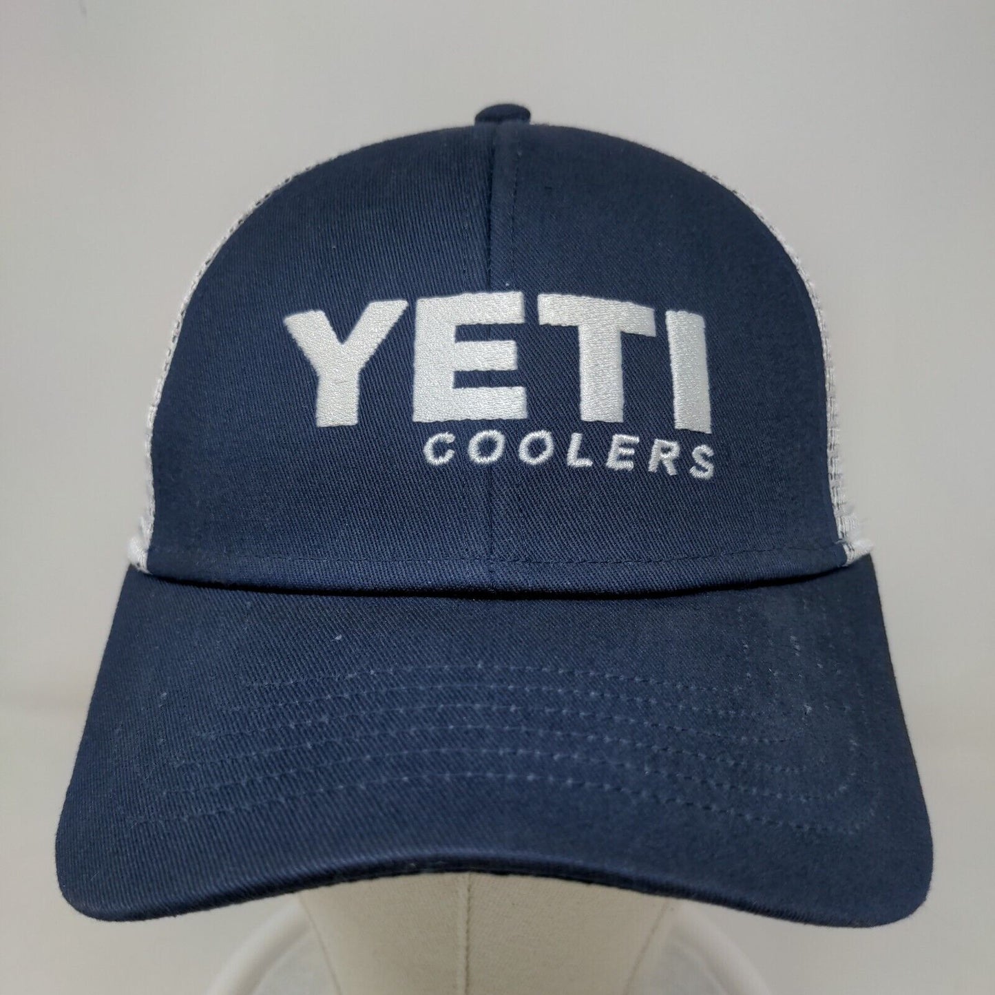 Yeti Coolers Men's Snapback Mesh Back Hat Blue White Embroidered Logo