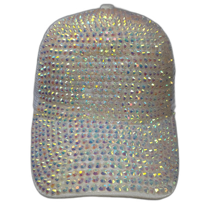 Trucker Hat White One Size Iridescent Rhinestones Gems Mesh Back Snapback Bling