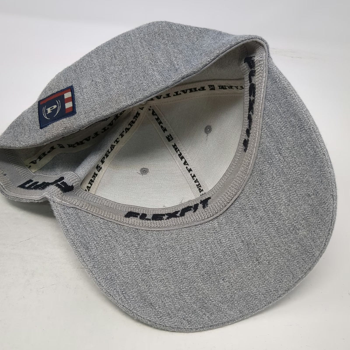 Phat Farm Baseball Cap Gray M Fitted Heather Script Logo Back Patch 6-Panel Hat