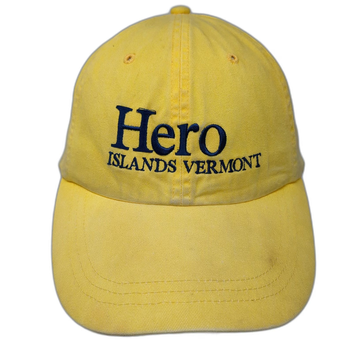 Adams Baseball Cap Yellow One Size Leather Strap Hero Islands Vermont Cotton Hat