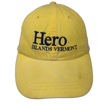 Adams Baseball Cap Yellow One Size Leather Strap Hero Islands Vermont Cotton Hat