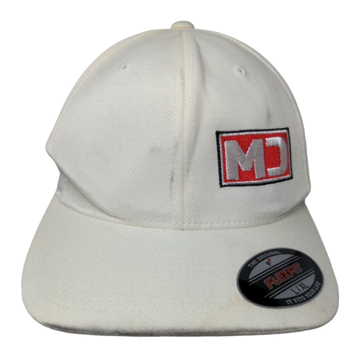 MD Mitchell Dean Fitted Hat Cream L/XL Embroidered 6 Panel Flexfit Yupoong
