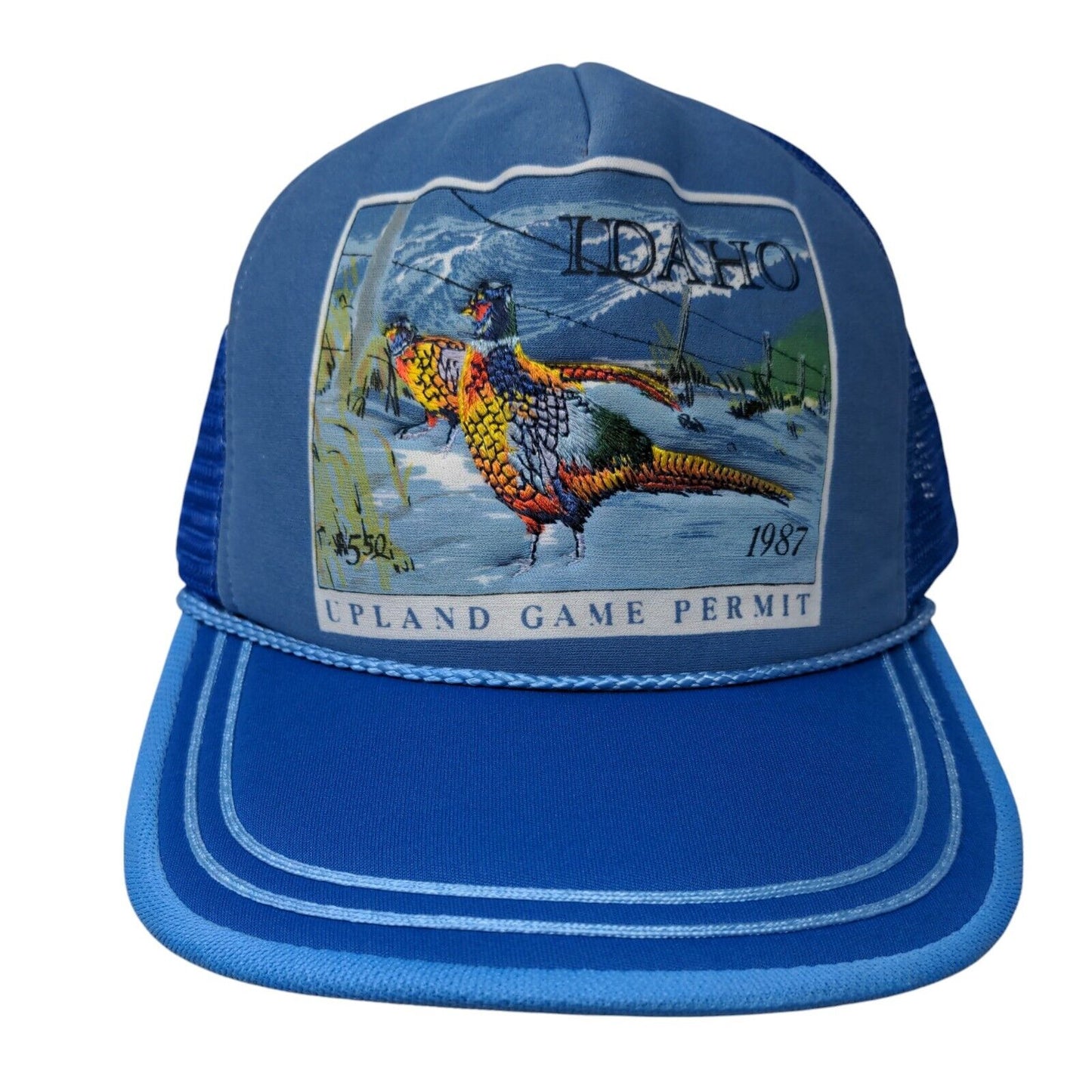 Idaho Upland Game Permit Snapback Trucker Hat Blue OSFA Mesh Back Rope