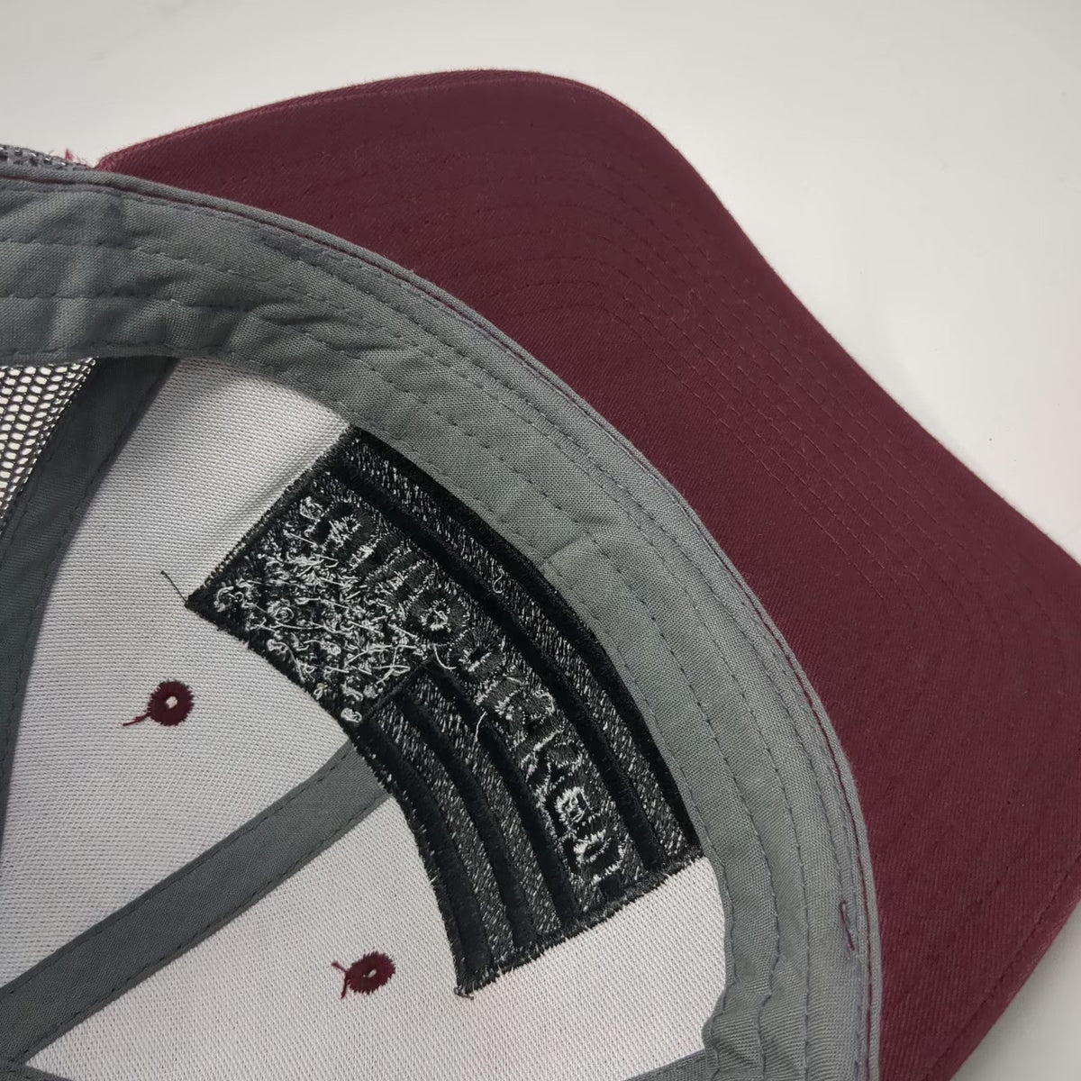 Yupoong Trucker Hat Red Gray One Size Uncorked Flag Patch Mesh Back Snapback