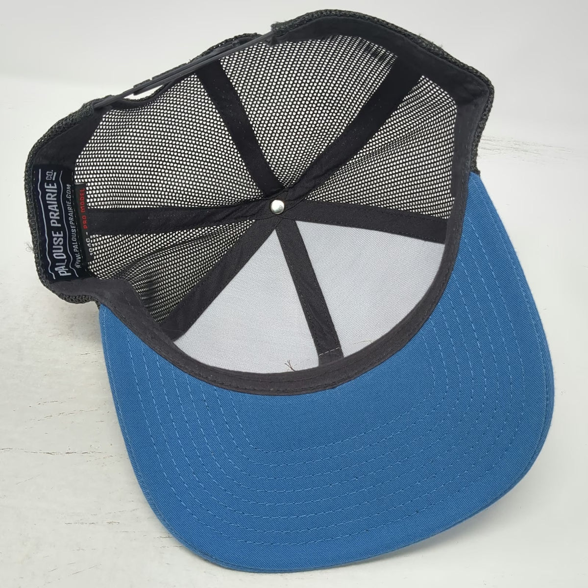 Pacific Headwear Trucker Hat Blue One Size Co-Energy Leather Patch Mesh Snapback