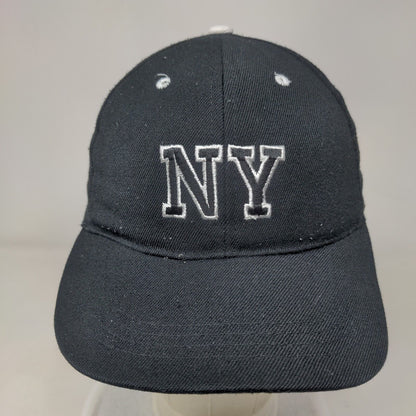 NY Strapback Hat Black One Size Adjustable Embroidered Solid 6 Panel