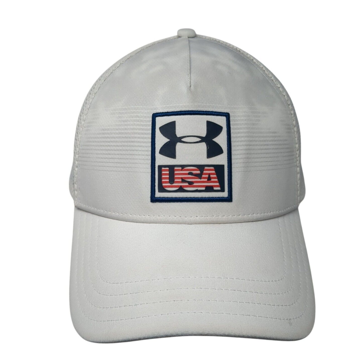 USA Snapback Trucker Hat White OS Adjustable Patriotic Mesh Back Under Armour