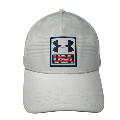 USA Snapback Trucker Hat White OS Adjustable Patriotic Mesh Back Under Armour