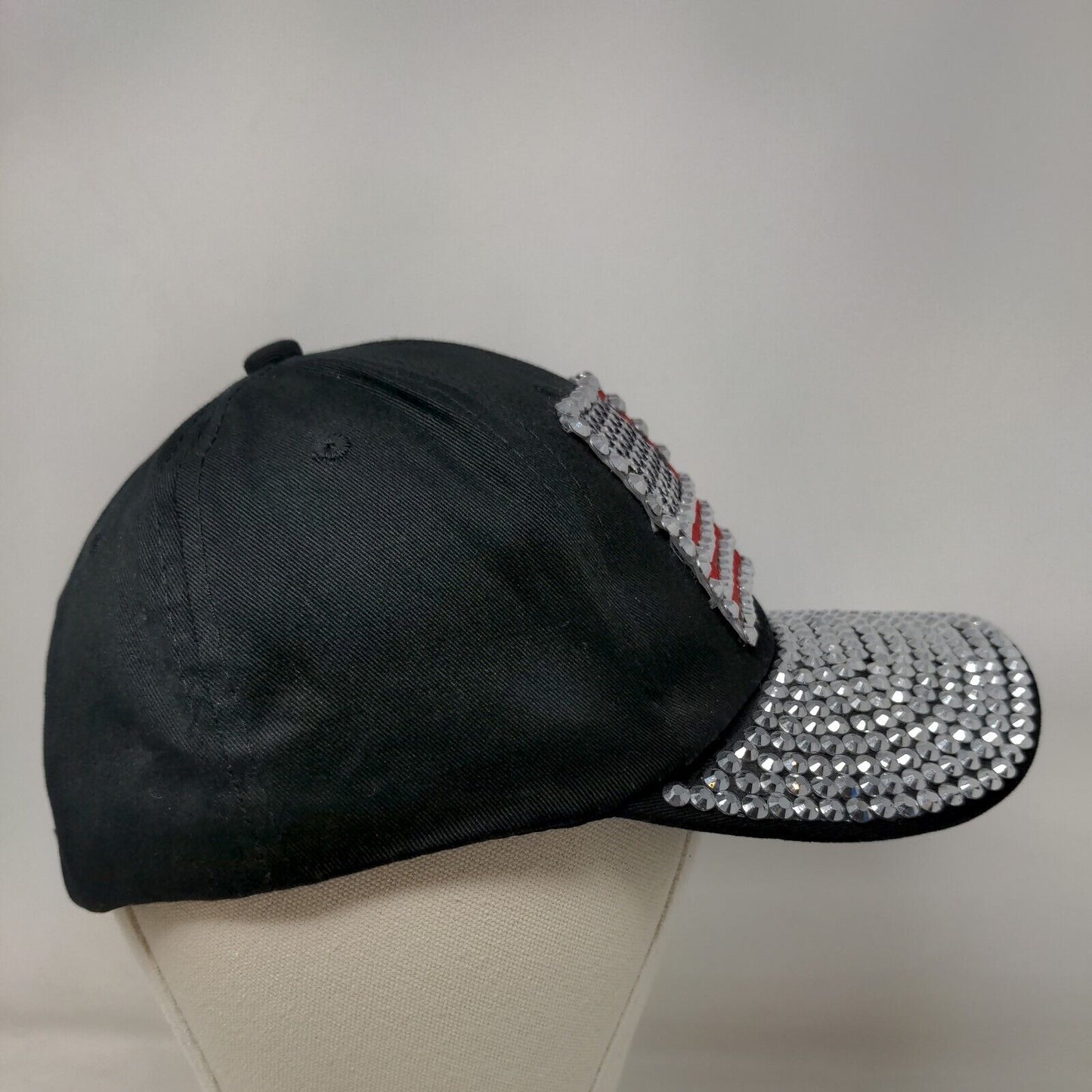 Unbranded Women's Slideback Patriotic Hat Black Rhinestones Bling Shiny